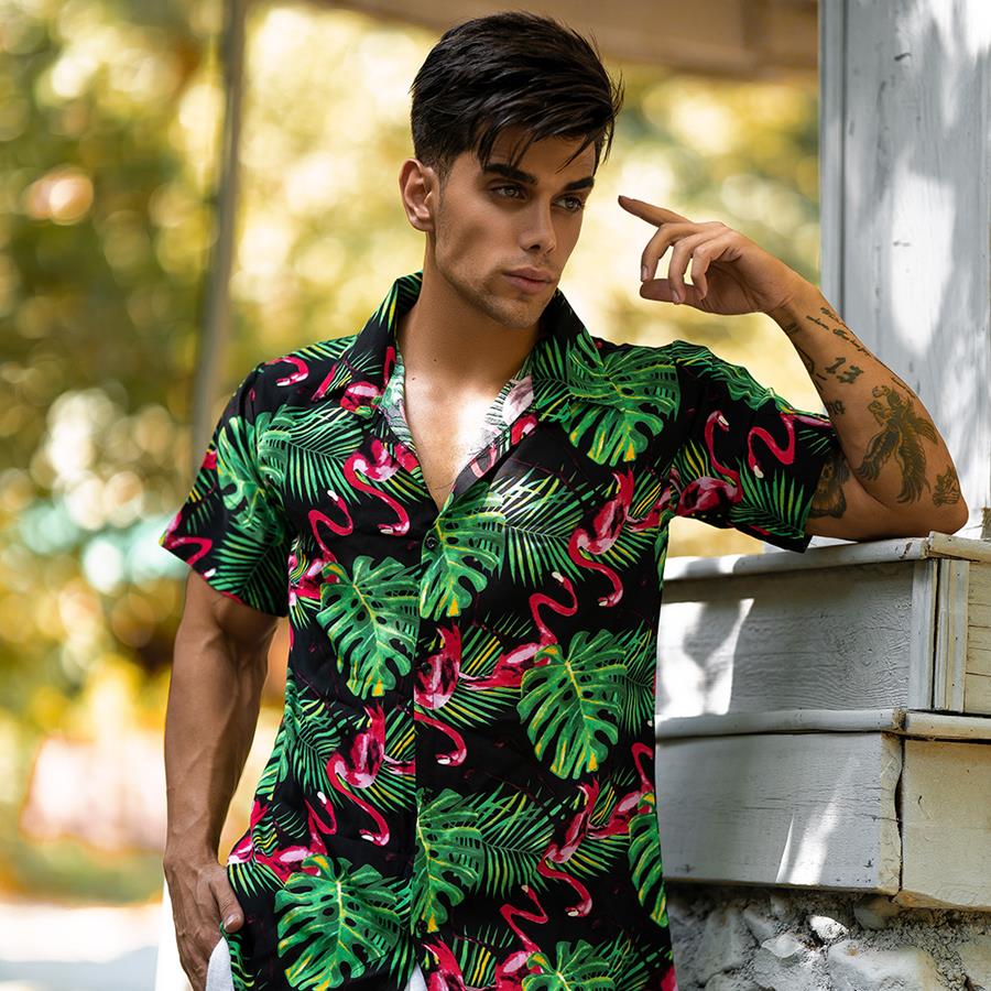 پیراهن هاوایی مردانه GREEN مدل 1838_رنگ سبز