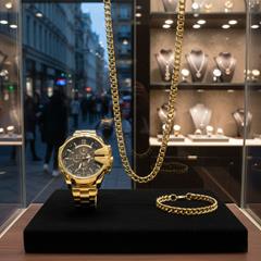 ست ساعت و نیم ست استیل Diesel_Cartier مدل 3670