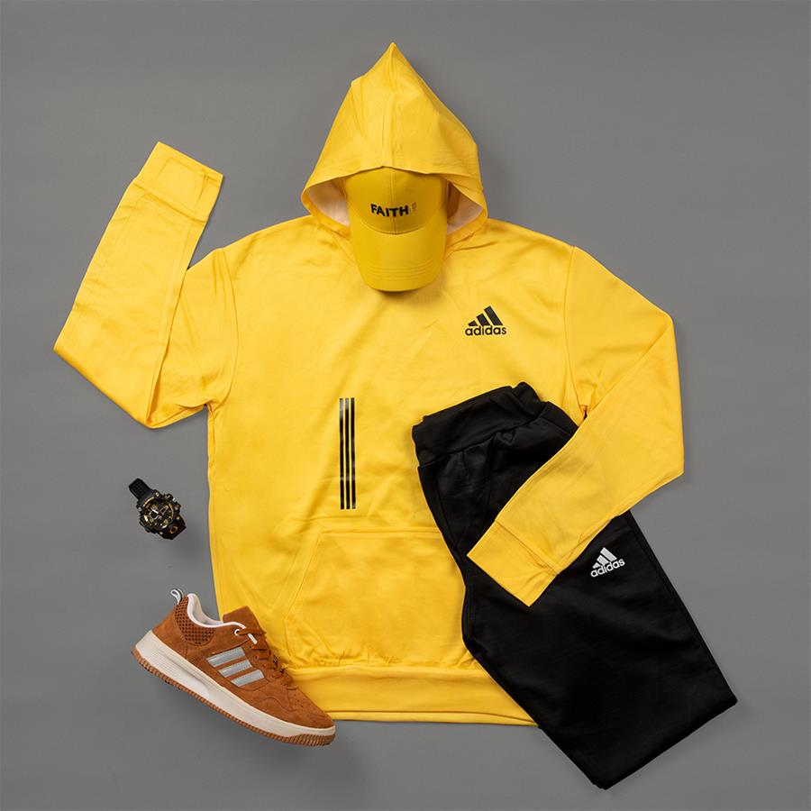 ست هودی و شلوار Adidas_ye مدل 2190_رنگ زرد