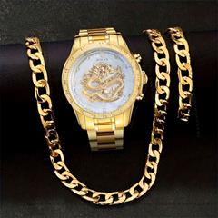 ست ساعت و نیم ست استیل Golden_Dragon مدل 3664