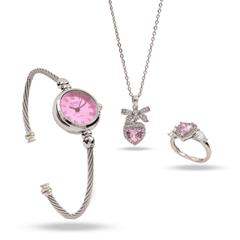 ست زنانه ساعت و گردنبند و انگشتر  Pink_Heart مدل 3671
