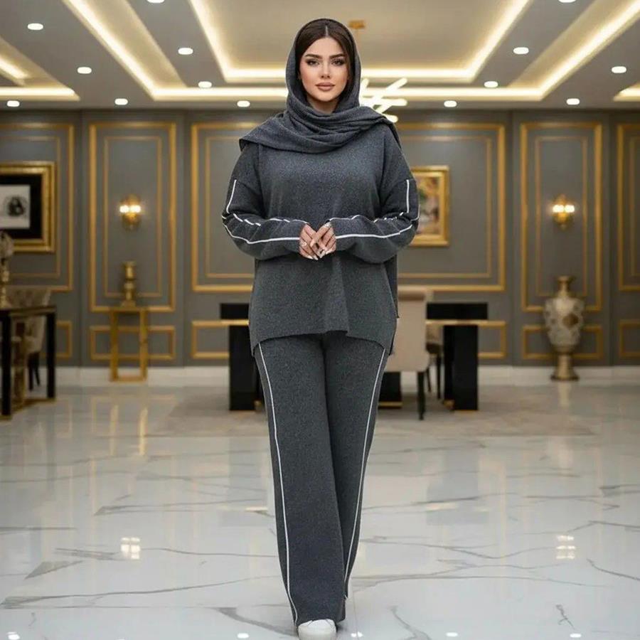 ست بافت بلوز و شلوار زنانه Diyana_Charcoal مدل 3733_رنگ ذغالی