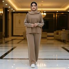 ست بافت بلوز و شلوار زنانه Diyana_Cream مدل 3736