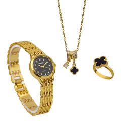 ست دخترانه ساعت و گردنبند و انگشتر Van.Cleef_Black مدل 3739
