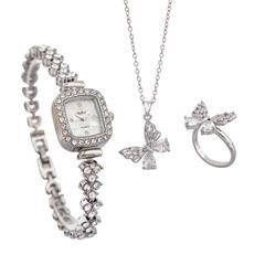 ست دخترانه ساعت و گردنبند و انگشتر Butterfly_White مدل 3747