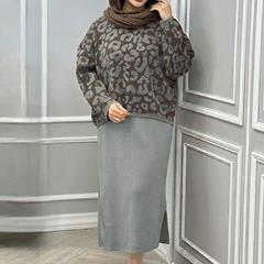 ست بافت دو تکه زنانه Leop_Gray مدل 3795