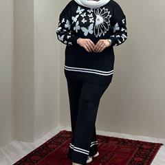 ست بلوز و شلوار بافت زنانه Butterfly_Black مدل 3803