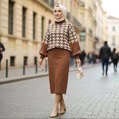 ست بلوز و دامن بافت زنانه Sevda_Brown مدل 3828