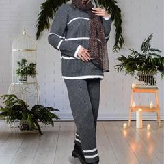 ست بلوز و شلوار بافت زنانه Sita_Charcoal مدل 3854