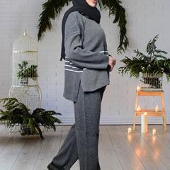 ست بلوز و شلوار بافت زنانه Parnia_Charcoal مدل 3864