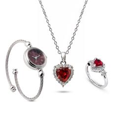 ست زنانه ساعت و گردنبند و انگشتر Heart_Red مدل 3984
